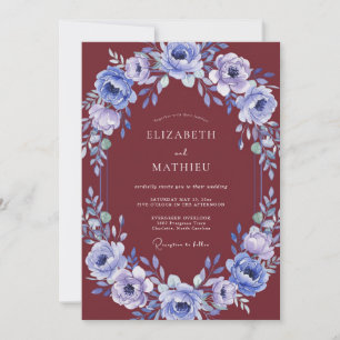 Bordeaux-Rimmer Wasserfarben-Hochzeit Einladung