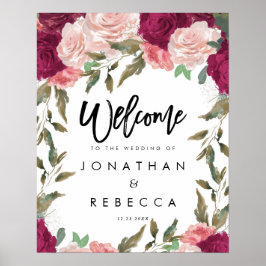 Bordeaux-Rosa Blumengestelle Hochzeitsempfang Plak Poster