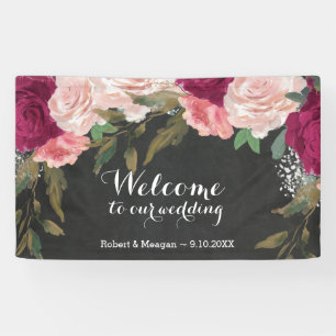 Bordeaux-Rosa-Blumenkalkpappe - Begrüßungsbanner Banner