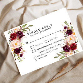 Bordeaux-Rosa-Trübe Florale Hochzeits-RSVP-Karte RSVP Karte