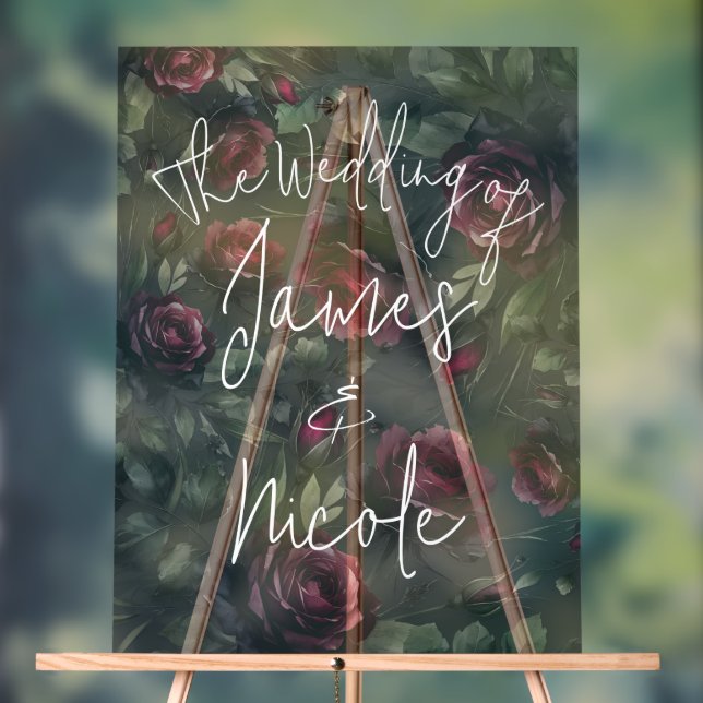 Bordeaux-Rote Rosen Schadowy-Hochzeit Acrylschild (Neutral)