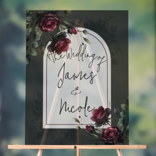 Bordeaux-Rote Rosen Schadowy-Hochzeit Acrylschild