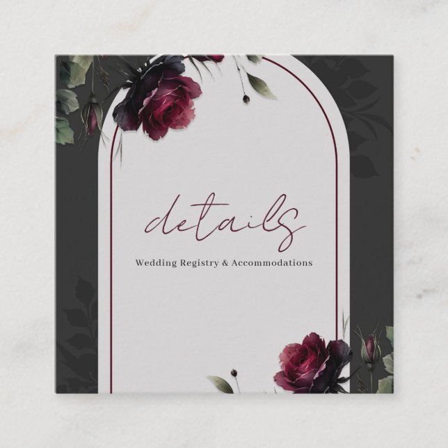 Bordeaux-Rote Rosen Schattengrau-Blumendetails Quadratische Visitenkarte (Vorderseite)