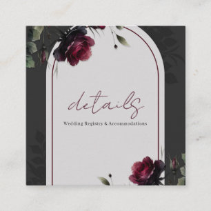 Bordeaux rote Rosen schattige graue Floral-Details Quadratische Visitenkarte