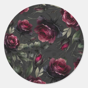 Bordeaux rote Rosen schummrig graue Blumenhochzeit Runder Aufkleber