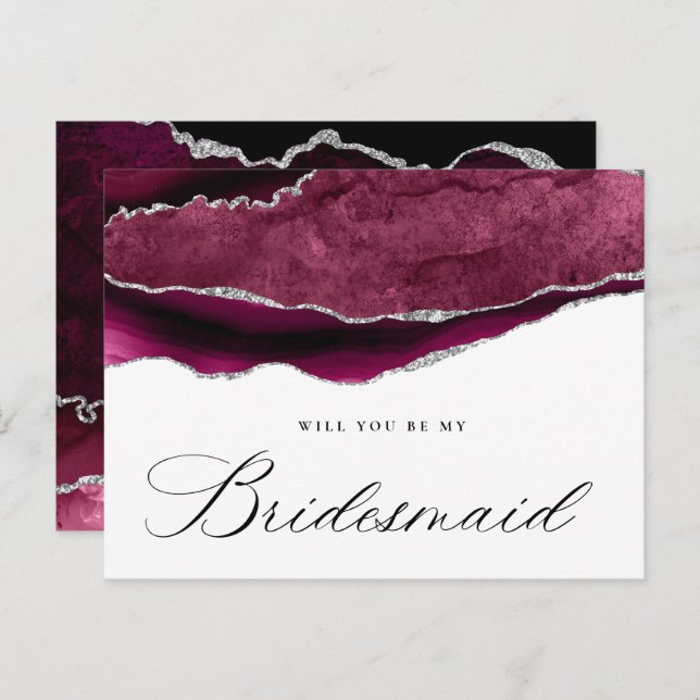 Bordeaux silber agat werden Sie meine Bridesmaid Einladungspostkarte (Vorne/Hinten)