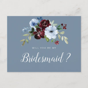 Bordeaux-staubblau werden Sie meine Bridesmaid-Kar Einladungspostkarte