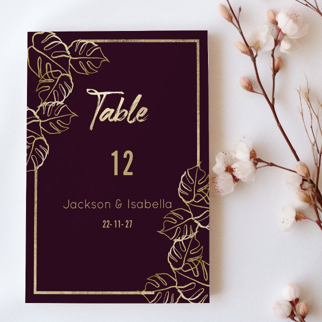 Bordeaux-Tischnummern Einladung (Bordeaux deep rich red gold floral Table Numbers )