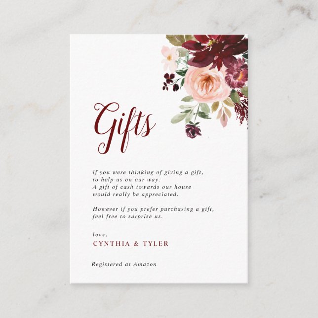 Bordeaux- und Blütenkarte Begleitkarte (Vorderseite)