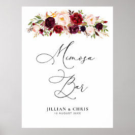 Bordeaux- und Blütenzeichen Mimosa-Bar Poster