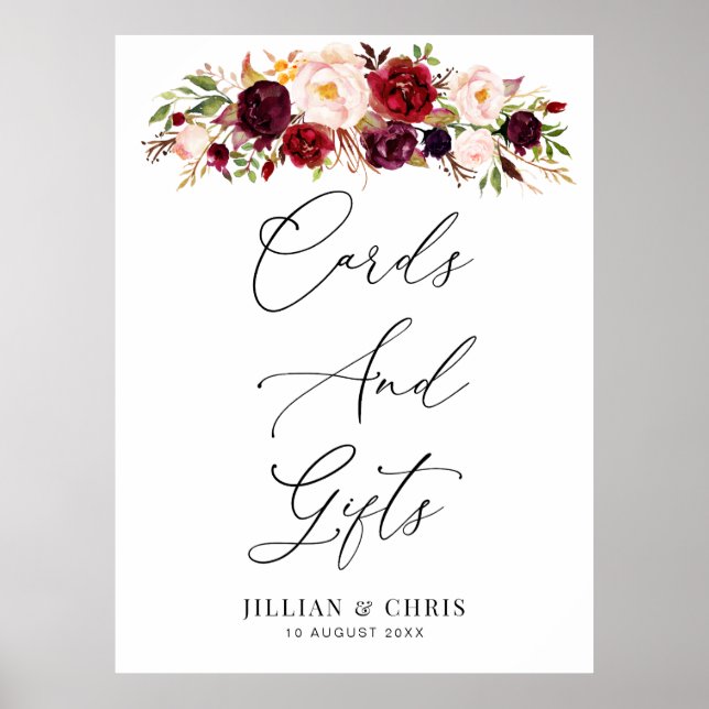 Bordeaux- und Blütenzeichen Poster (Vorne)