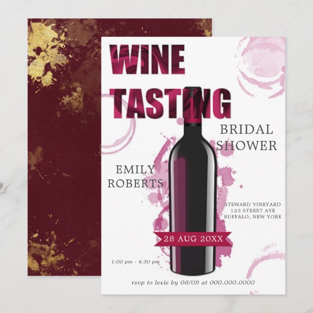 Bordeaux und Gold Weinverkostung Brautparty (Vorne/Hinten)