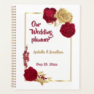 Bordeaux- und Goldhochzeit-Blume Planer
