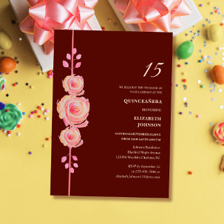 Bordeaux und Rose goldfarben elegante Quinceañera Einladung