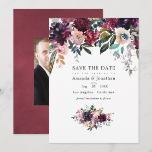 Bordeaux-Weinfarbenes Florales Gartenhochzeit Save The Date