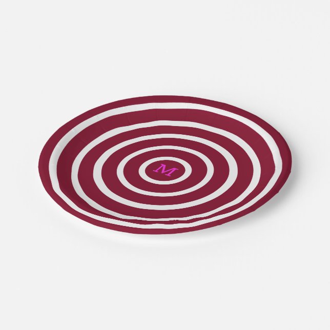 Bordeaux-weiße Kreise - kongrammatiert Pappteller (Schrägansicht)