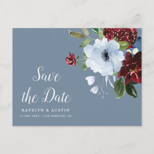 bordeauxblau, blühend Save the Date Postkarte