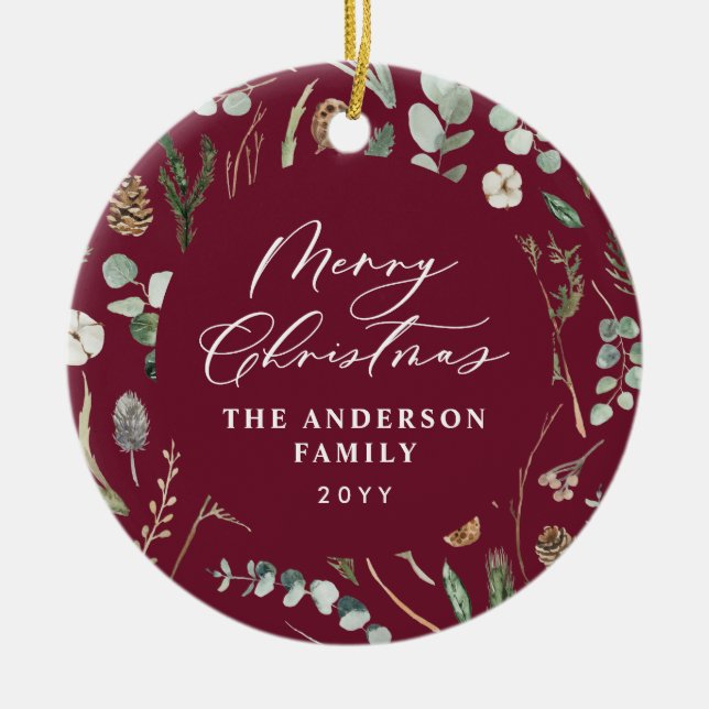 bordeauxfarbenes botanisches Foto Keramik Ornament (Vorne)