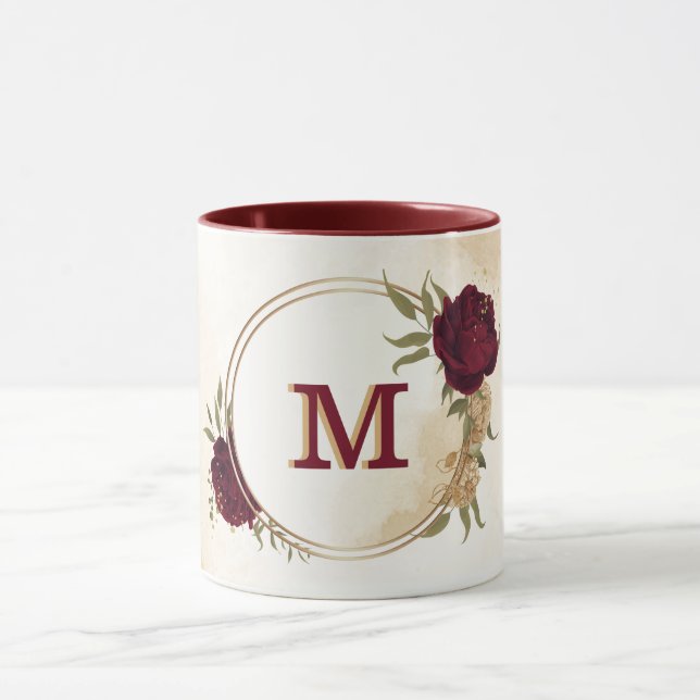 Bordeauxgrün beige gold botanisch tasse (Zentrum)