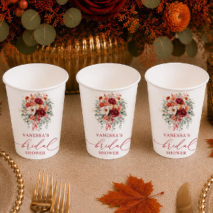 Bordeauxrote herbstliche Boho-Brautparty-Papierbec Pappbecher