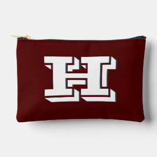 Bordeauxrotes und weißes Hochschulfarben-Monogramm Zubehörtasche