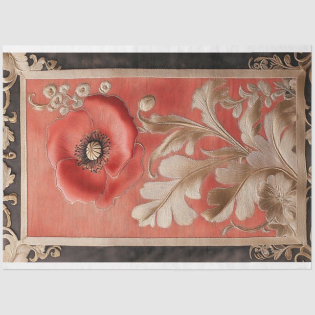 Border Art Poppy Blume Texturierte Wirkung Abstrak Seidenpapier (Vorderseite)