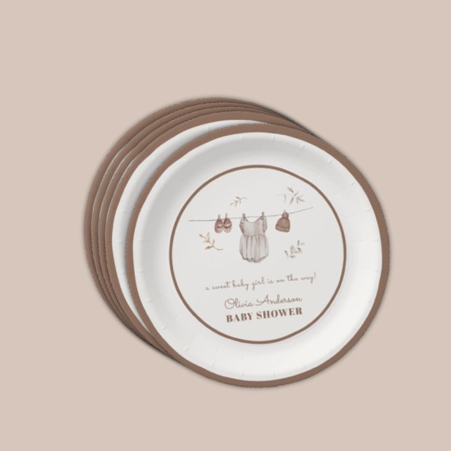 Border Boho Watercolor Girl Outfit Babydusche Pappteller (Border Boho Watercolor Girl Outfit Baby Shower Paper Plates)