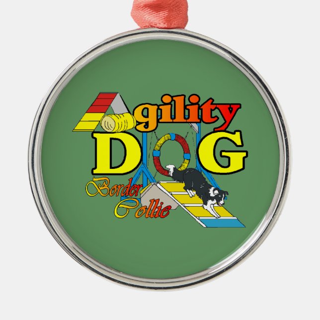 Border Collie Agility Silbernes Ornament (Vorne)