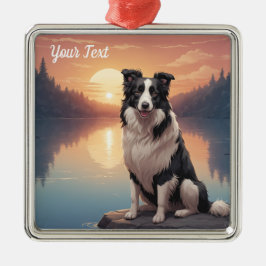 Border Collie am See Ornament Aus Metall