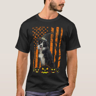 Border Collie American US Flag Funny Halloween T-Shirt