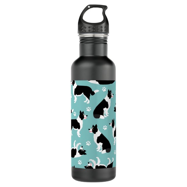 Border Collie and Paw Print Edelstahlflasche (Vorderseite)