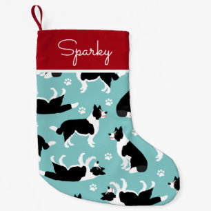 Border Collie and Paw Print Kleiner Weihnachtsstrumpf