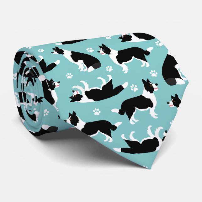 Border Collie and Paw Print Krawatte (Gerollt)