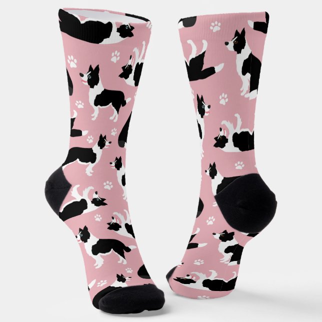 Border Collie and Paw Print Socken (Gewinkelt)