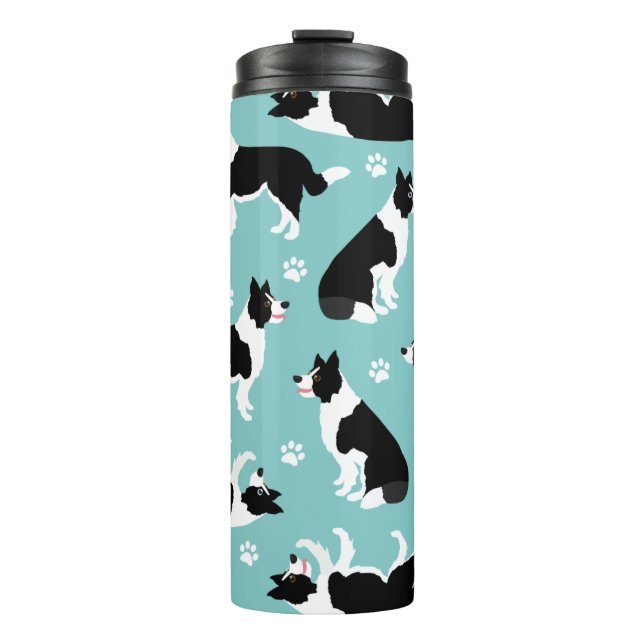 Border Collie and Paw Print Thermosbecher (Vorderseite)