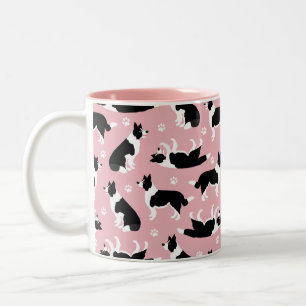 Border Collie and Paw Print Two-Tone-Kaffee-Tasse Zweifarbige Tasse