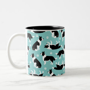 Border Collie and Paw Print Zweifarbige Tasse