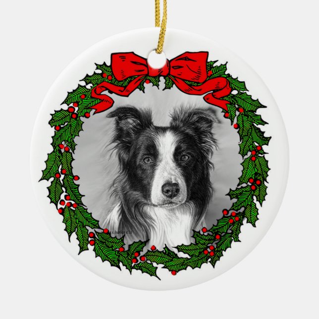 Border Collie Art by Glenda S. Harlan Keramik Ornament (Vorne)