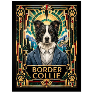Border Collie, Art Deco Hund Postkarte