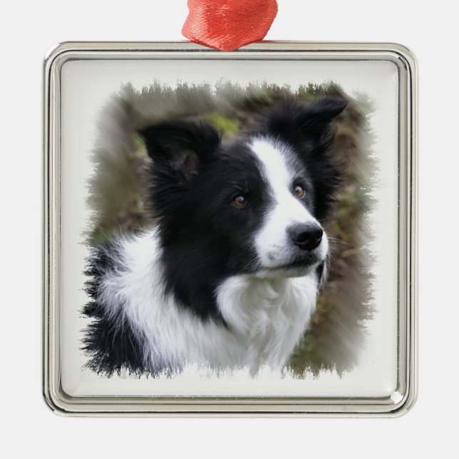 Border Collie Art Ornament Aus Metall (Vorne)