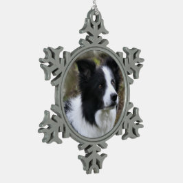 Border Collie Art Schneeflocken Zinn-Ornament