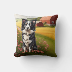 Border Collie auf dem Bauernhof Kissen