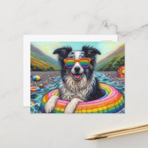 Border Collie auf einem Rainbow Color Floor Postkarte
