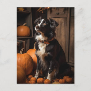 Border Collie Autumn Pumpkins Postkarte