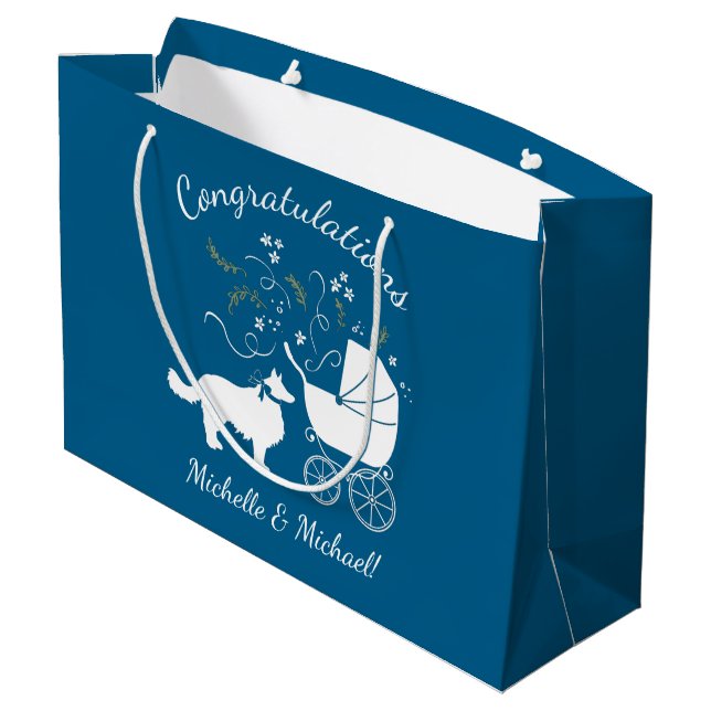 Border Collie Baby Dusche Große Geschenktüte (Rückseite Schrägansicht)