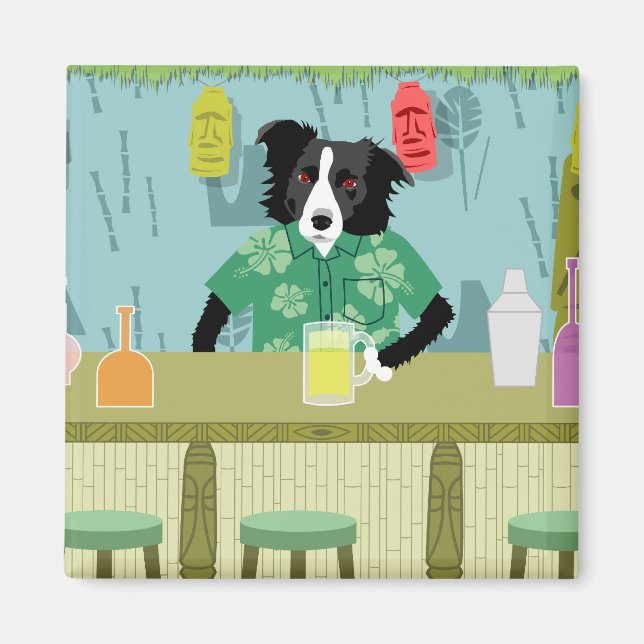Border Collie Bamboo Tiki Bar Magnet (Vorne)