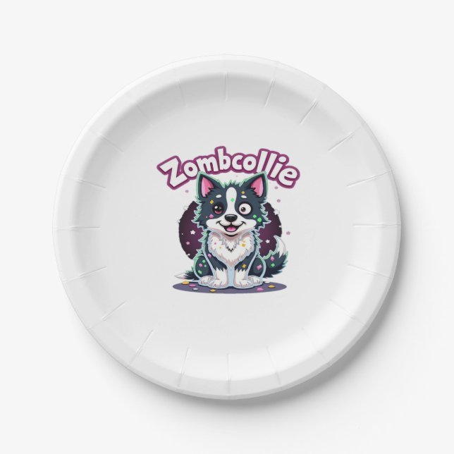 Border Collie BC Zombie Dog Halloween Essential T- Pappteller (Vorderseite)