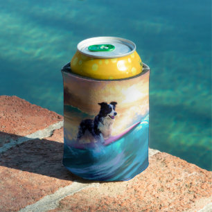 Border Collie Beach Surf Malerei Dosenkühler
