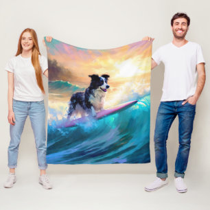 Border Collie Beach Surf Malerei Fleecedecke