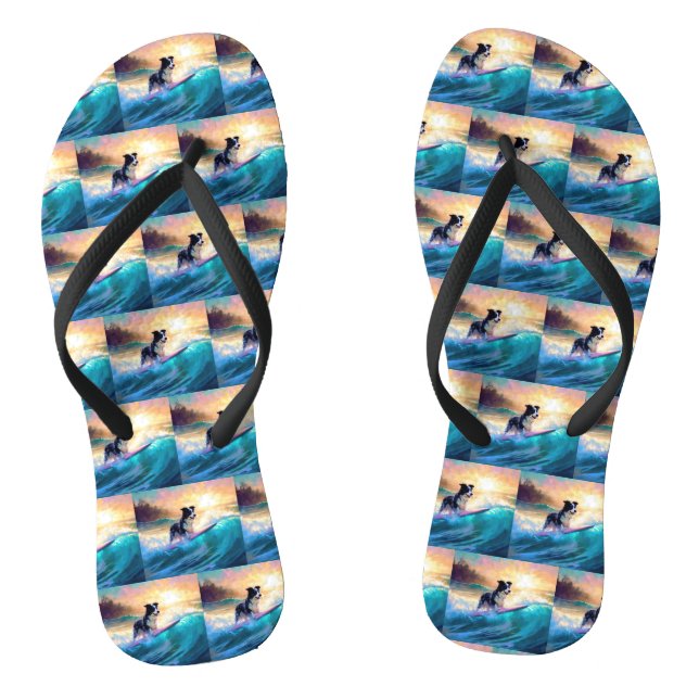 Border Collie Beach Surf Malerei Flip Flops (Fußbett)
